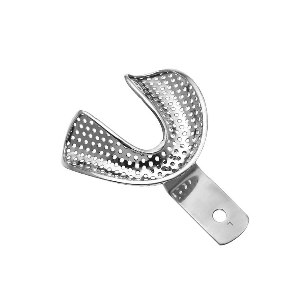 Paslanmaz Çelik Delikli Alt Çene Total Protez Ölçü Kaşığı (Edentulous / Dişsiz Alt Çene - Büyük Boy / Large - L)